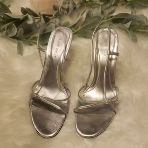 NINE WEST Silver Strappy High Heels 4"